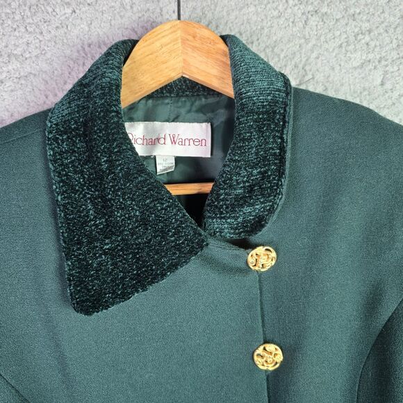 Richard Warren Wool Blazer Small Green Chenille Collar Cuffs Vintage Size 6-8 - Picture 7 of 16